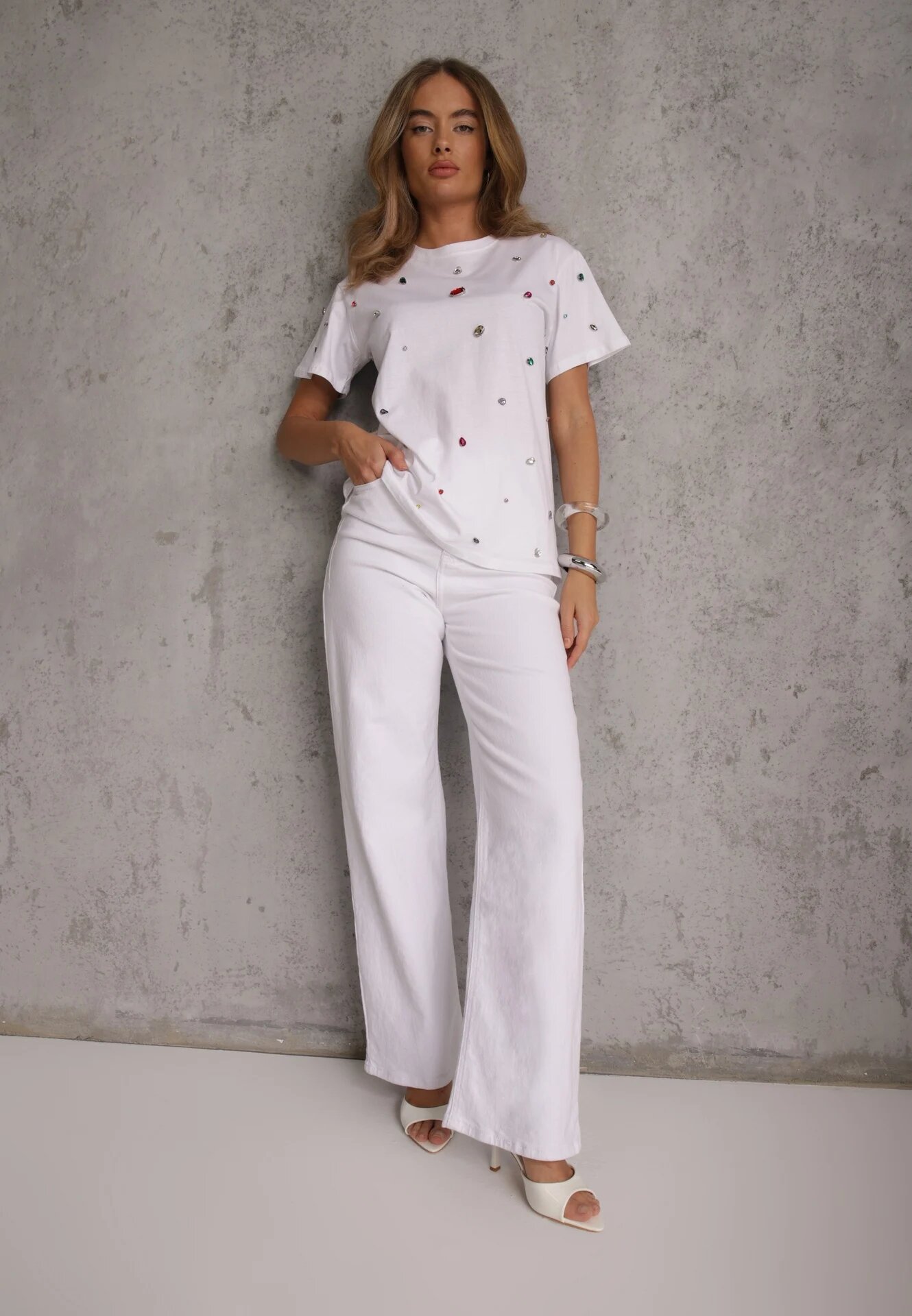 elsa.m by may Tricou Alb cu Zirconii în Diverse Culori Varcia
