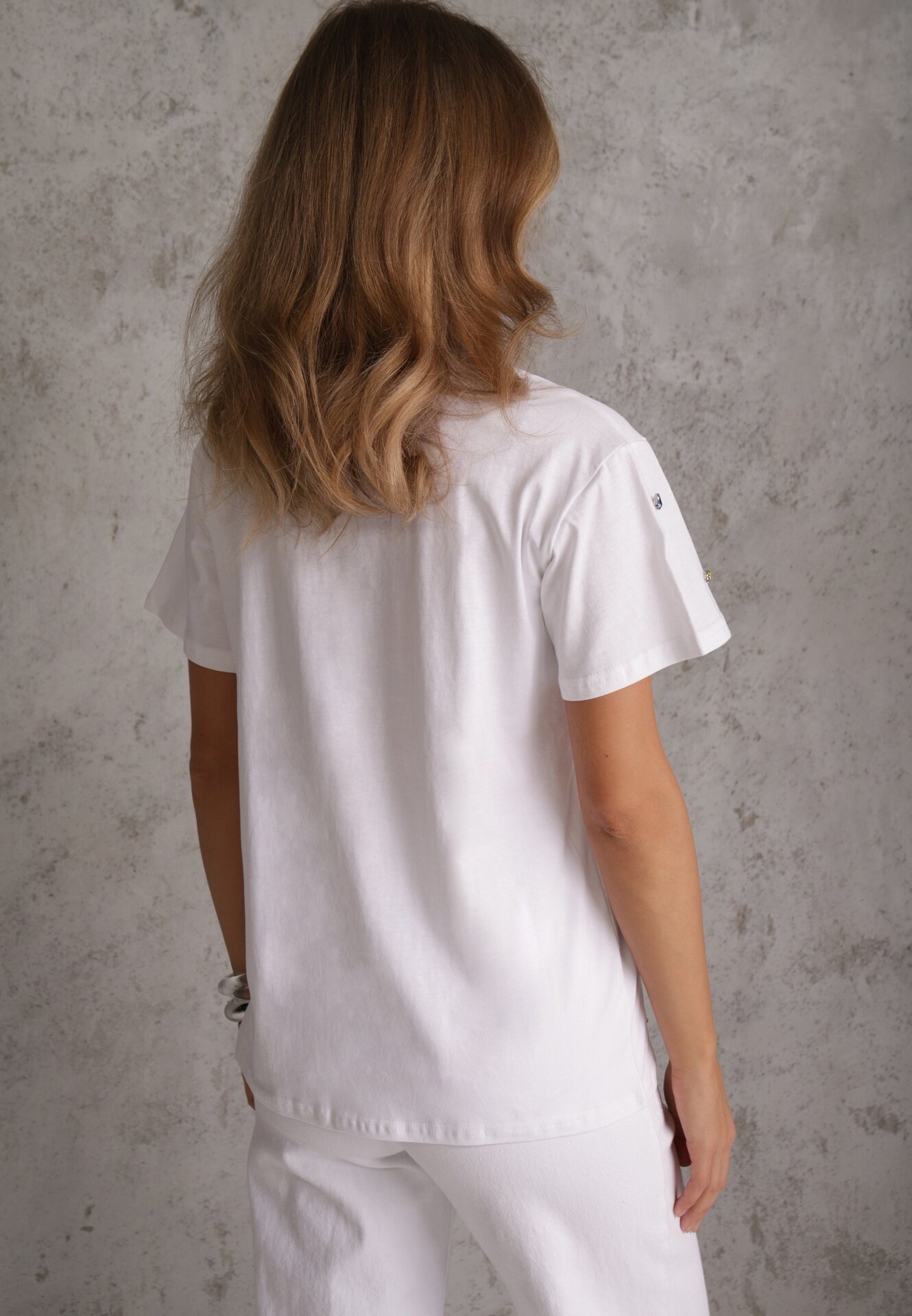 elsa.m by may Tricou Alb cu Zirconii în Diverse Culori Varcia