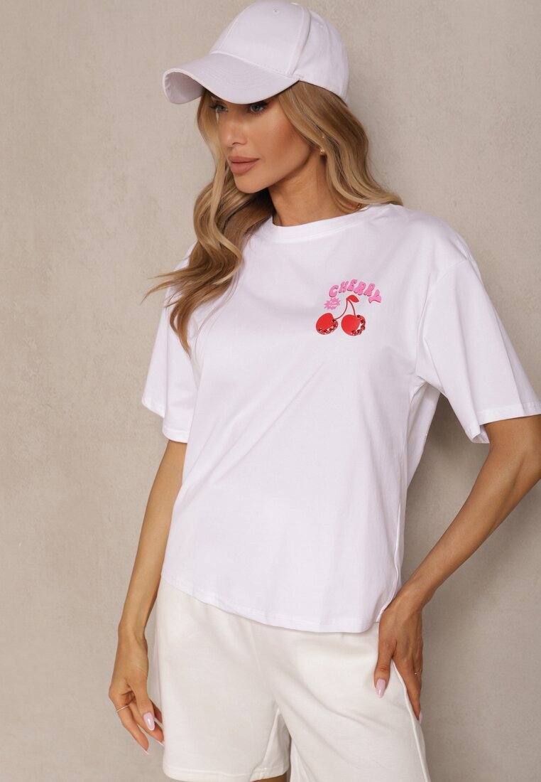 elsa.m by may Tricou Alb din Bumbac cu Model Cireșe și Zirconii Linavella