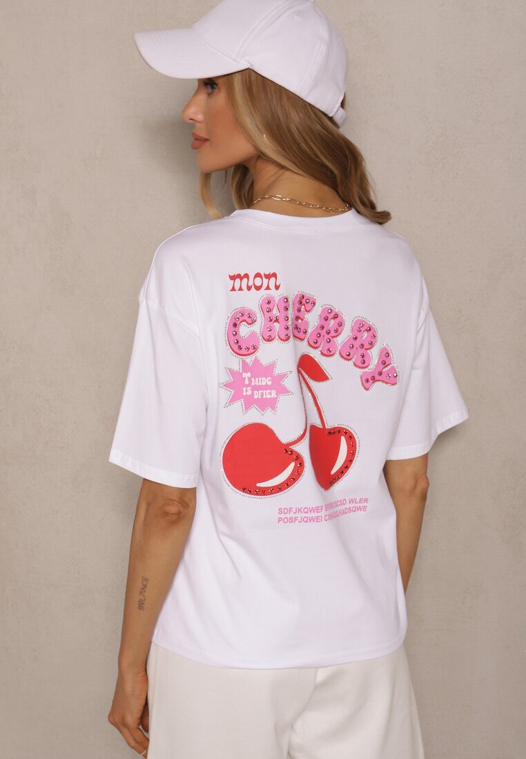 elsa.m by may Tricou Alb din Bumbac cu Model Cireșe și Zirconii Linavella