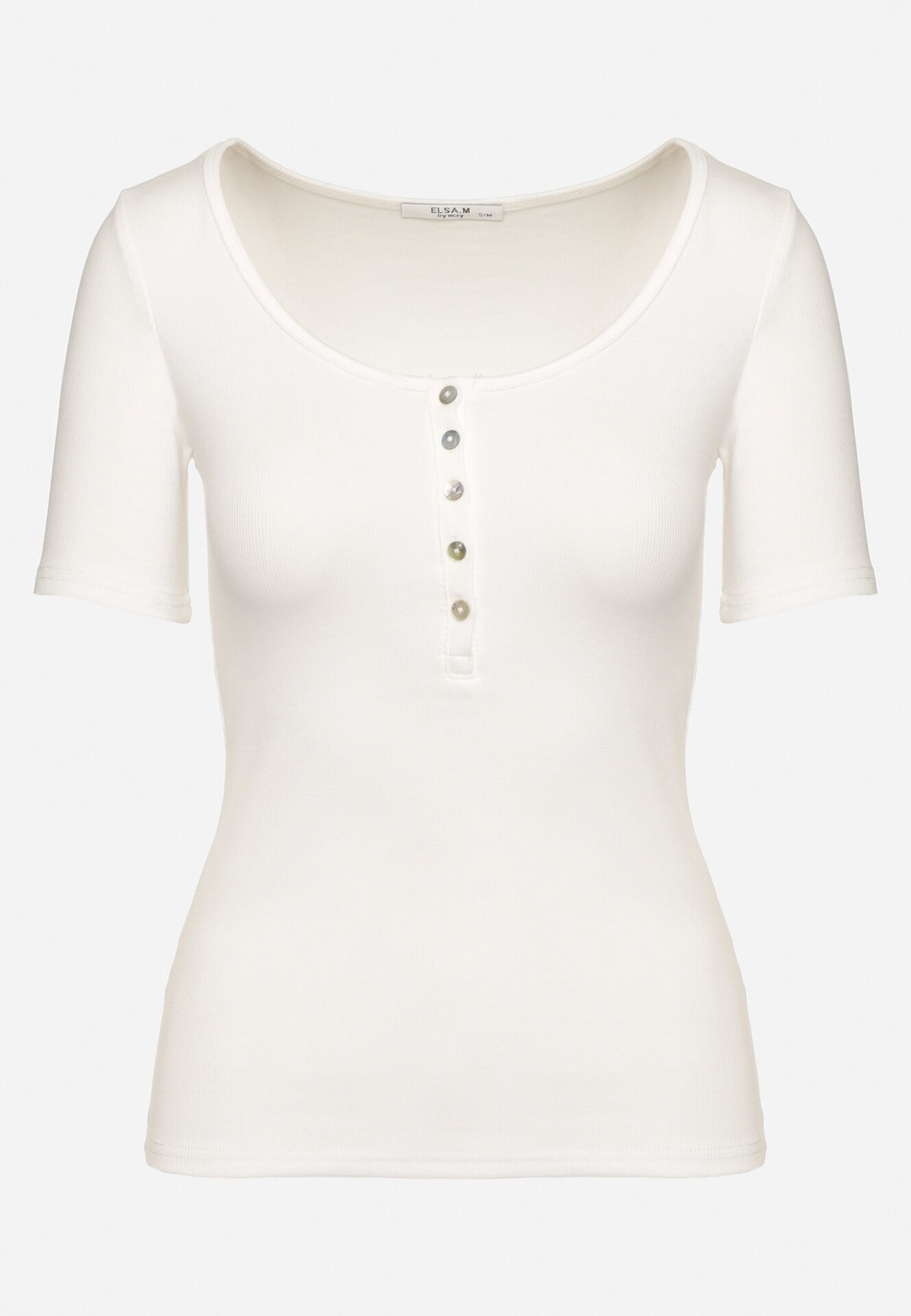 elsa.m by may Tricou Alb Din bumbac Reiat Cu nasturi Florvivi