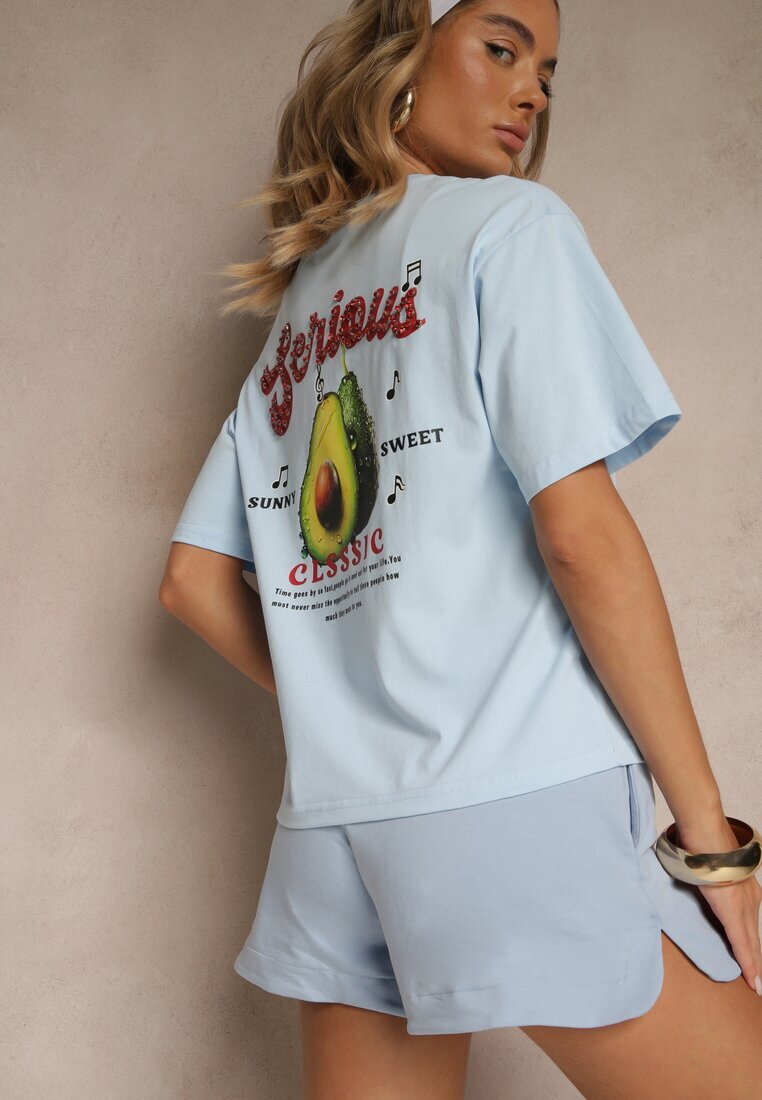 elsa.m by may Tricou Albastru din Bumbac cu Model Avocado Tilannia