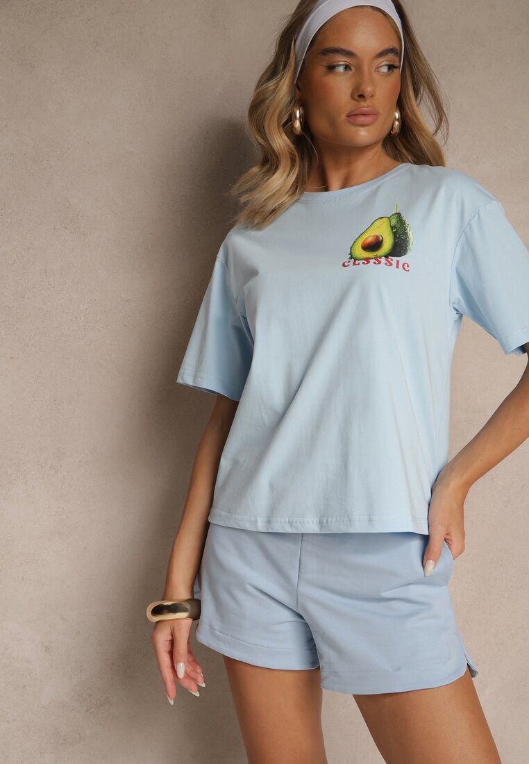 elsa.m by may Tricou Albastru din Bumbac cu Model Avocado Tilannia