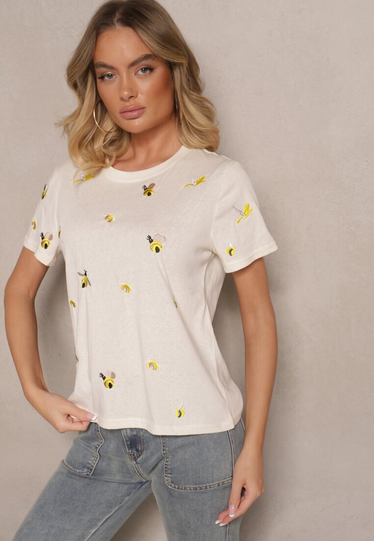 elsa.m by may Tricou din bumbac bej cu broderie decorativă Falvivi