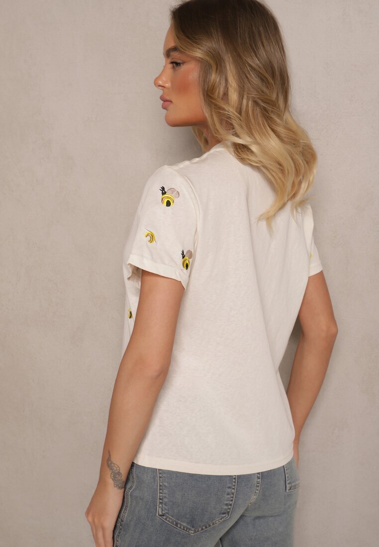 elsa.m by may Tricou din bumbac bej cu broderie decorativă Falvivi