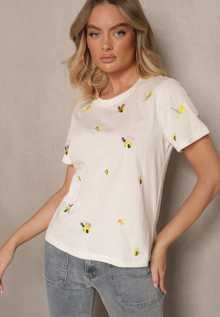 elsa.m by may Tricou din bumbac bej cu broderie decorativă Falvivi