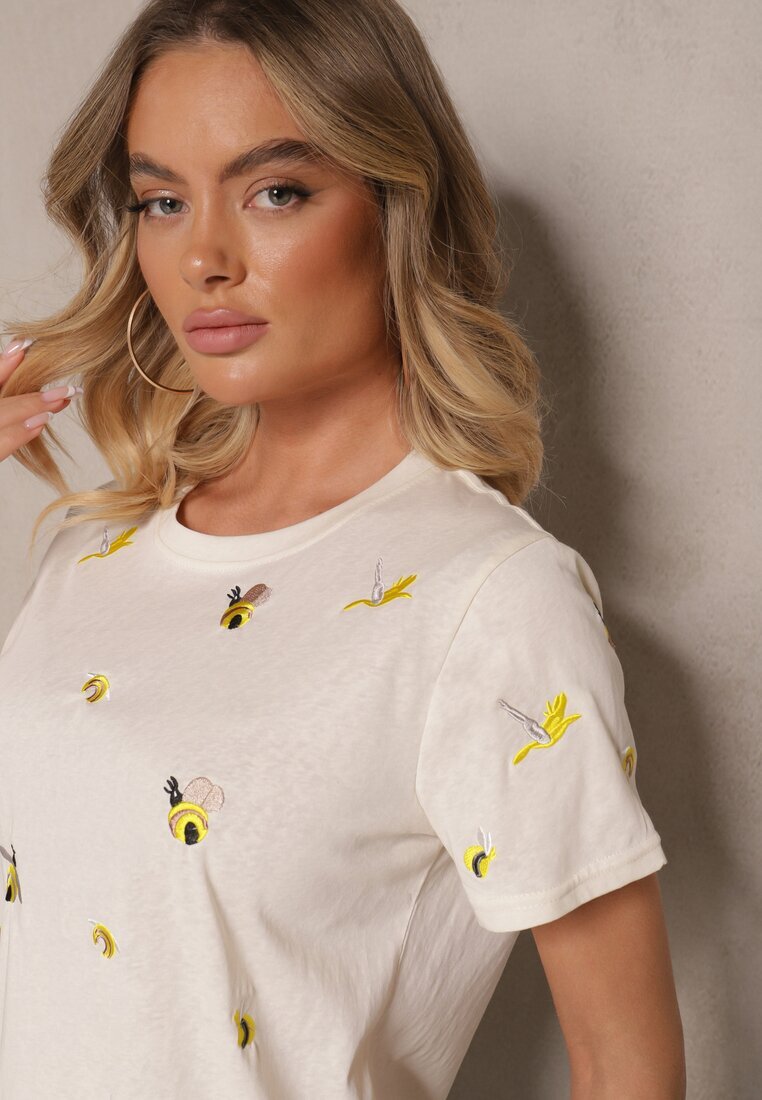 elsa.m by may Tricou din bumbac bej cu broderie decorativă Falvivi