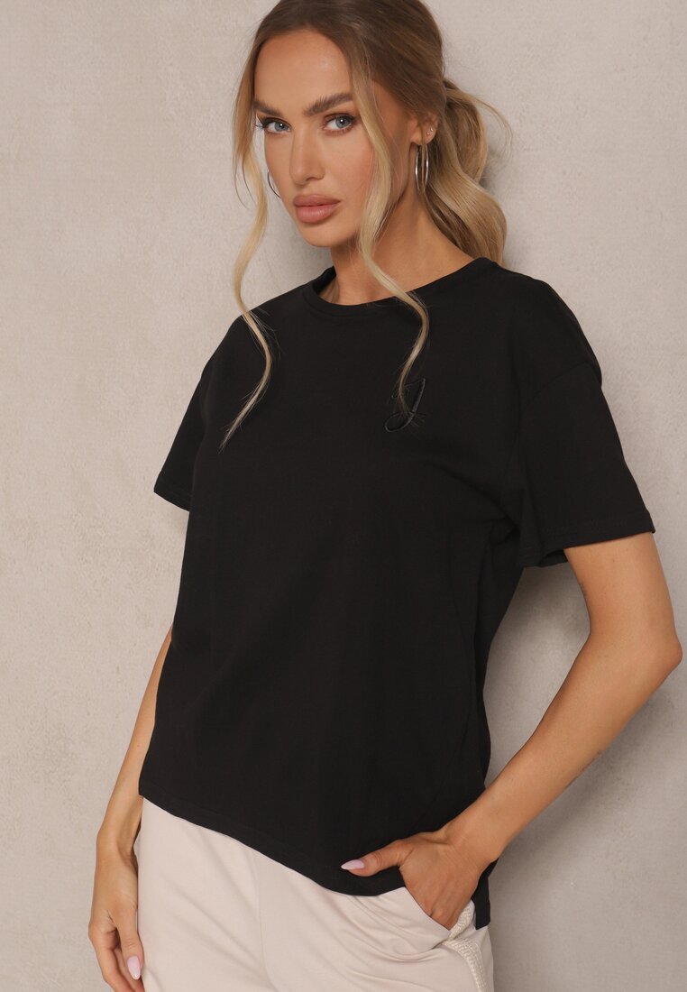 elsa.m by may Tricou Negru cu spate prelungit decorat cu broderie Ninilla