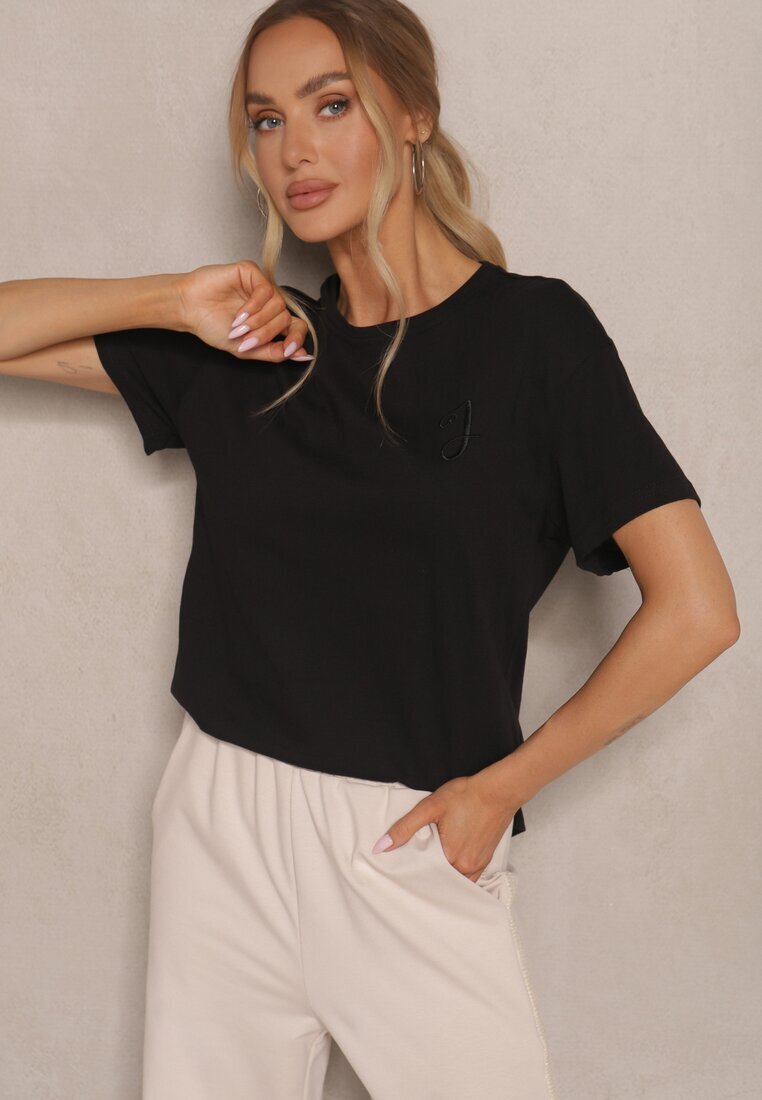 elsa.m by may Tricou Negru cu spate prelungit decorat cu broderie Ninilla