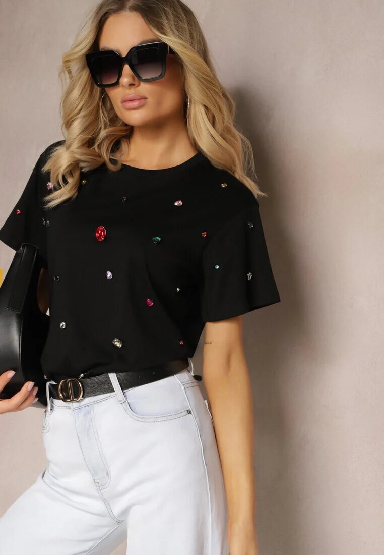 elsa.m by may Tricou Negru cu Strasuri în Diverse Culori Varcia