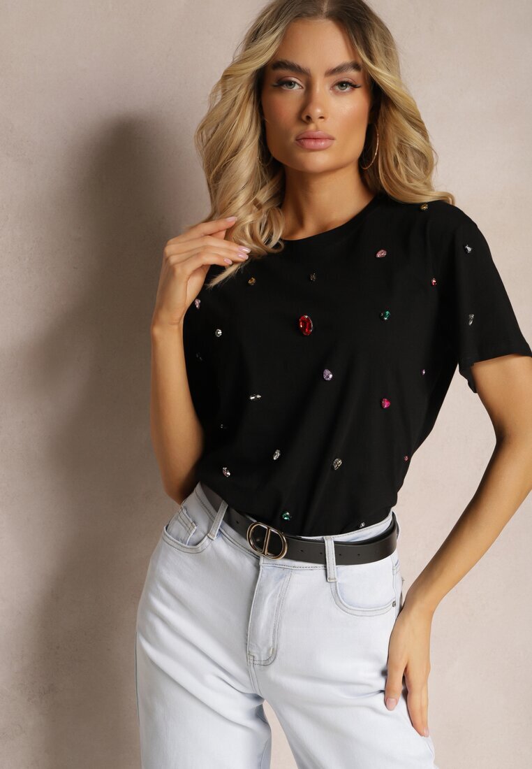 elsa.m by may Tricou Negru cu Strasuri în Diverse Culori Varcia
