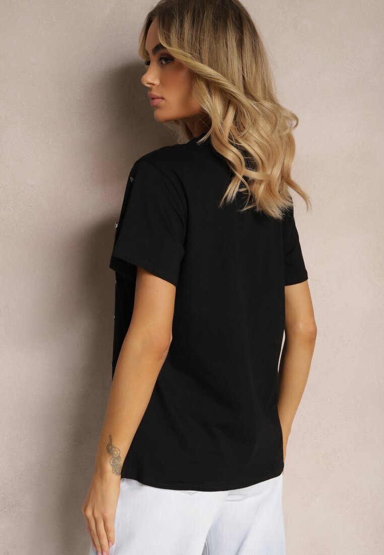elsa.m by may Tricou Negru cu Strasuri în Diverse Culori Varcia
