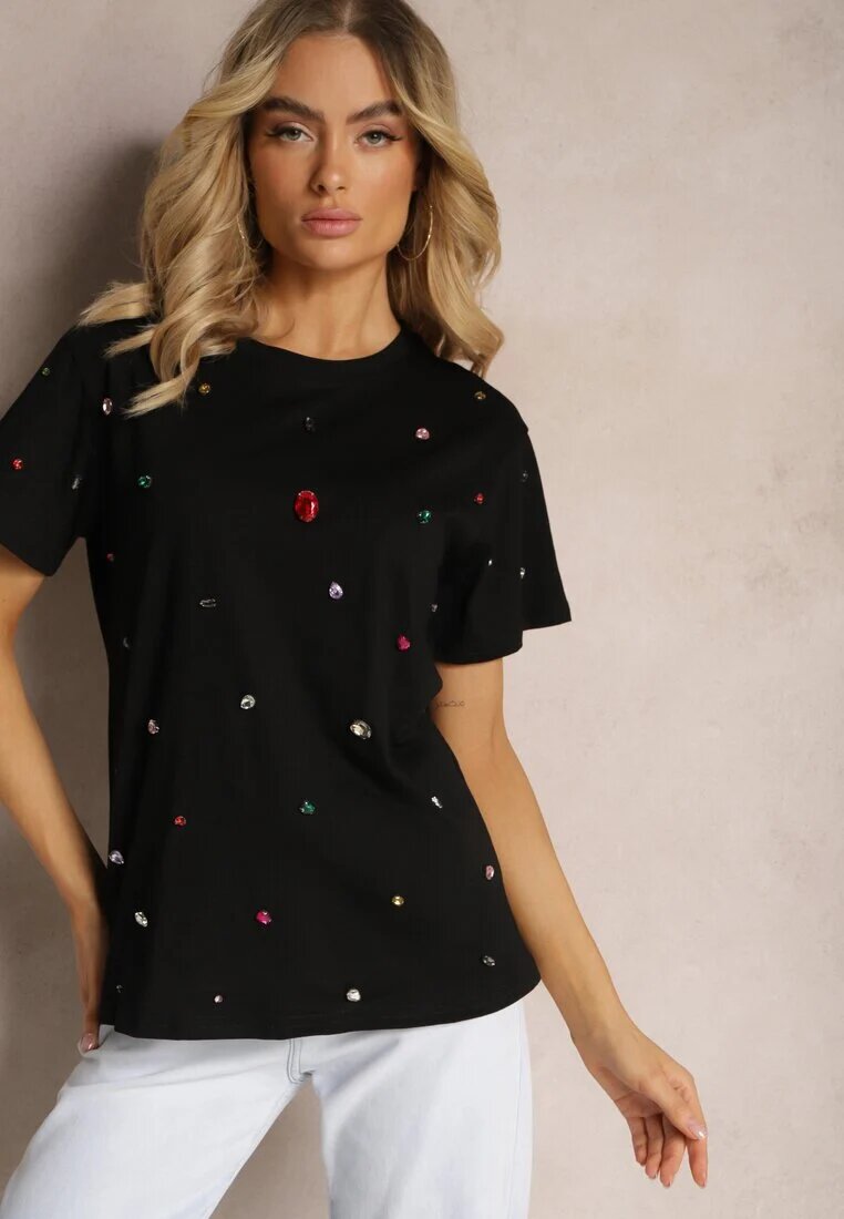elsa.m by may Tricou Negru cu Strasuri în Diverse Culori Varcia