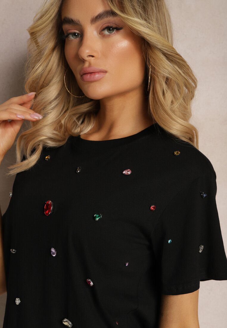 elsa.m by may Tricou Negru cu Strasuri în Diverse Culori Varcia