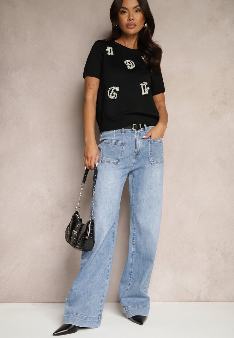 elsa.m by may Tricou Negru cu Zirconii Perle și Aplicații Silvivia