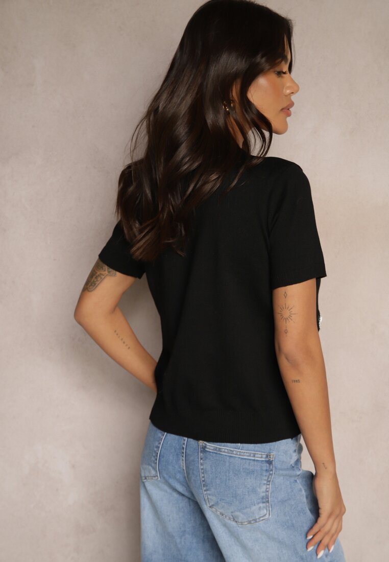 elsa.m by may Tricou Negru cu Zirconii Perle și Aplicații Silvivia