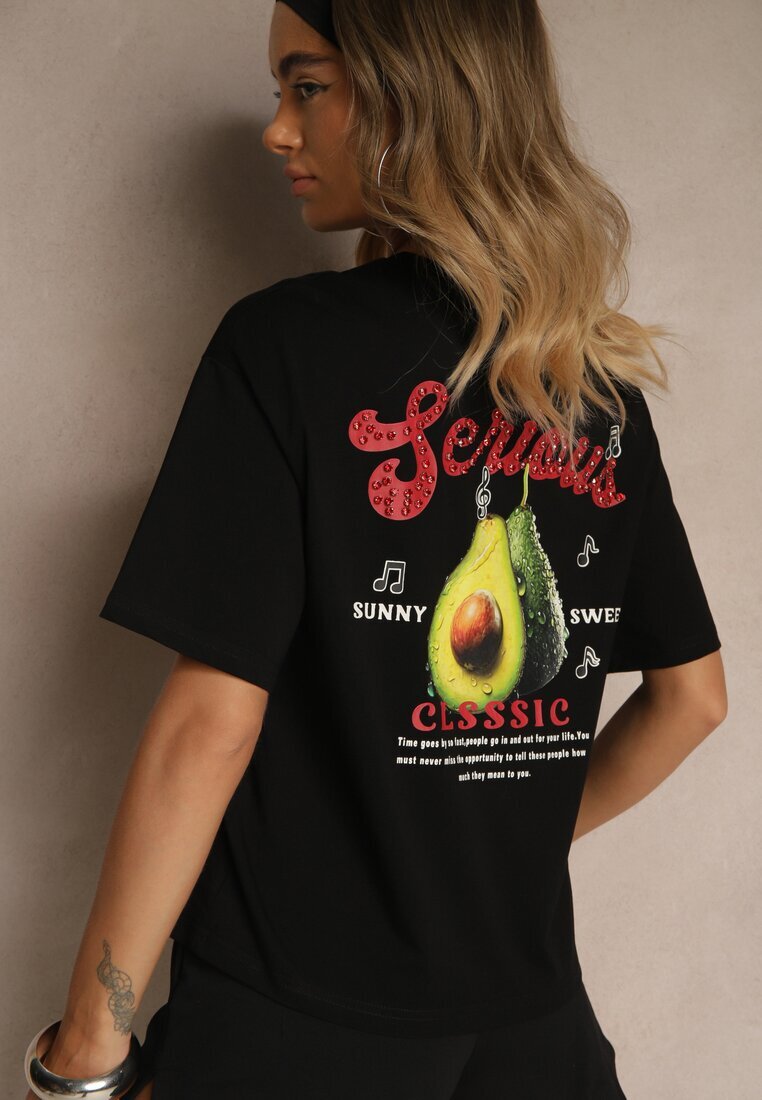 elsa.m by may Tricou Negru din Bumbac cu Model Avocado Tilannia