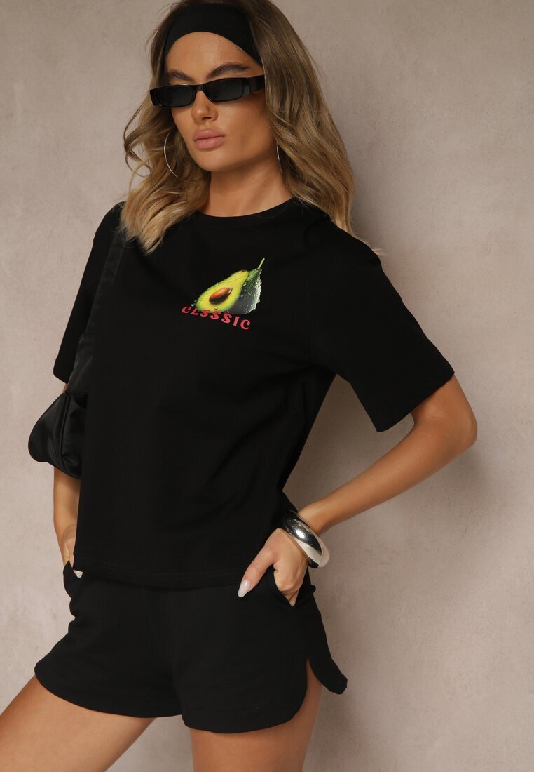 elsa.m by may Tricou Negru din Bumbac cu Model Avocado Tilannia