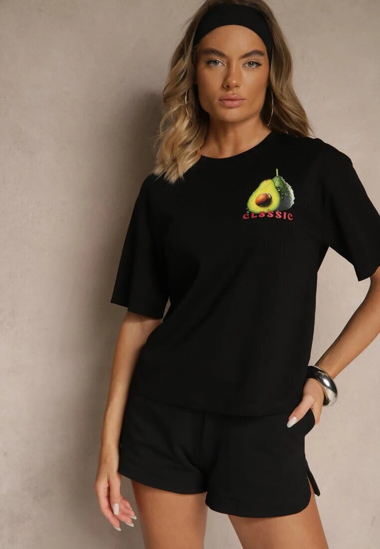elsa.m by may Tricou Negru din Bumbac cu Model Avocado Tilannia