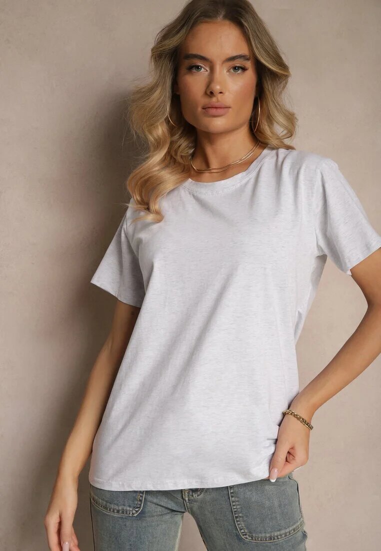 emt T-shirt Clasic Gri deschis din Bumbac cu Croială Casual Nattine