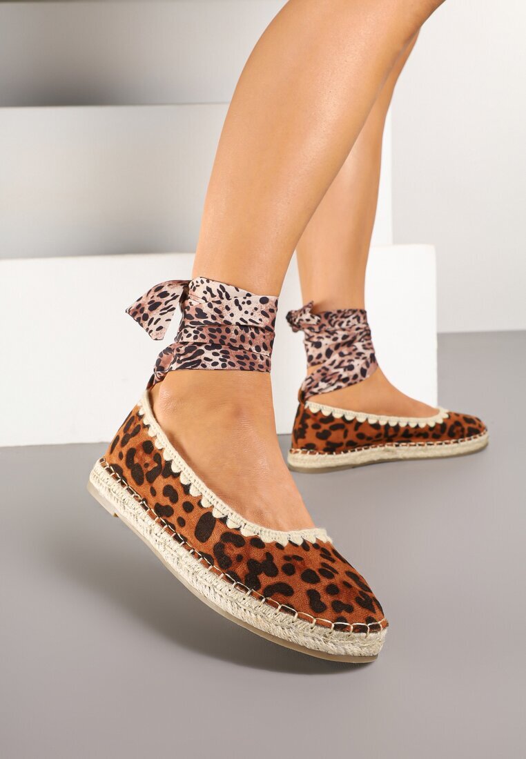  Espadrile panteră cu legătură cu model la gleznă decorate cu împletitură Lortevia