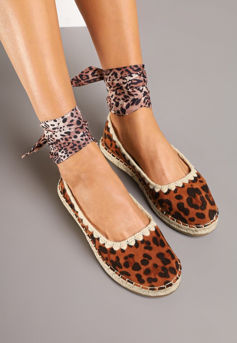  Espadrile panteră cu legătură cu model la gleznă decorate cu împletitură Lortevia