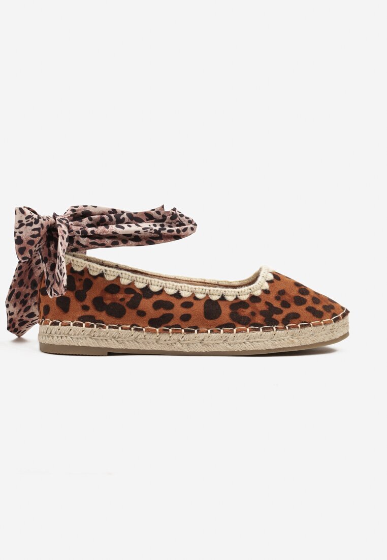  Espadrile panteră cu legătură cu model la gleznă decorate cu împletitură Lortevia