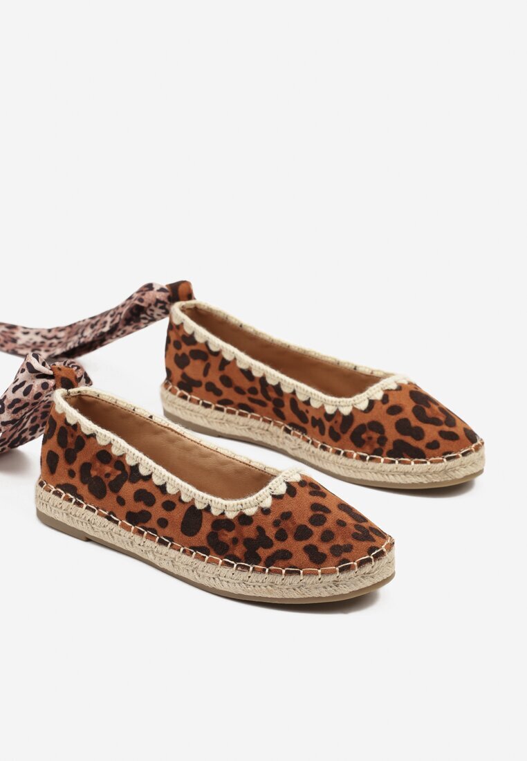  Espadrile panteră cu legătură cu model la gleznă decorate cu împletitură Lortevia