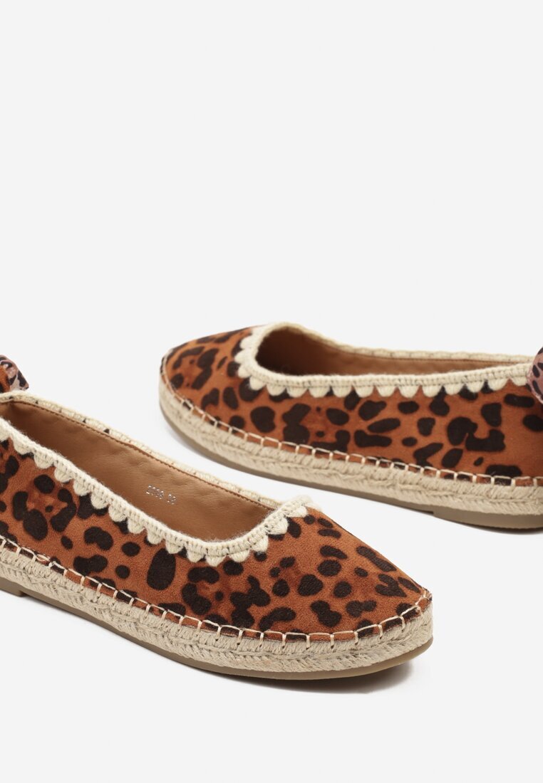  Espadrile panteră cu legătură cu model la gleznă decorate cu împletitură Lortevia