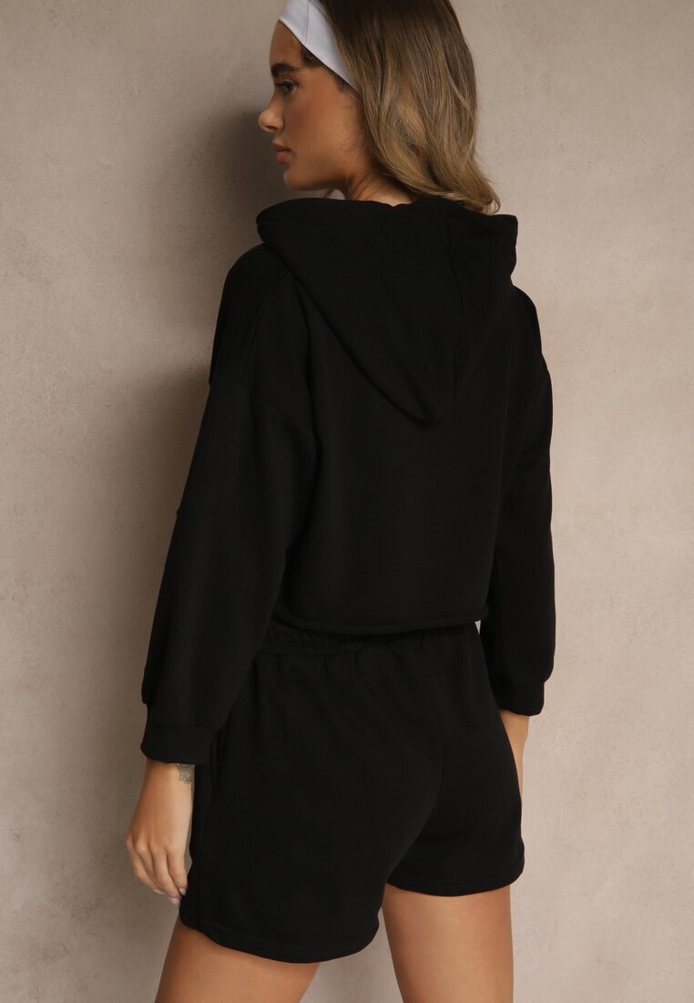 exmoda Set Trening Negru din Bumbac cu Pantaloni scurți și Bluză scurtă cu glugă Ralarose