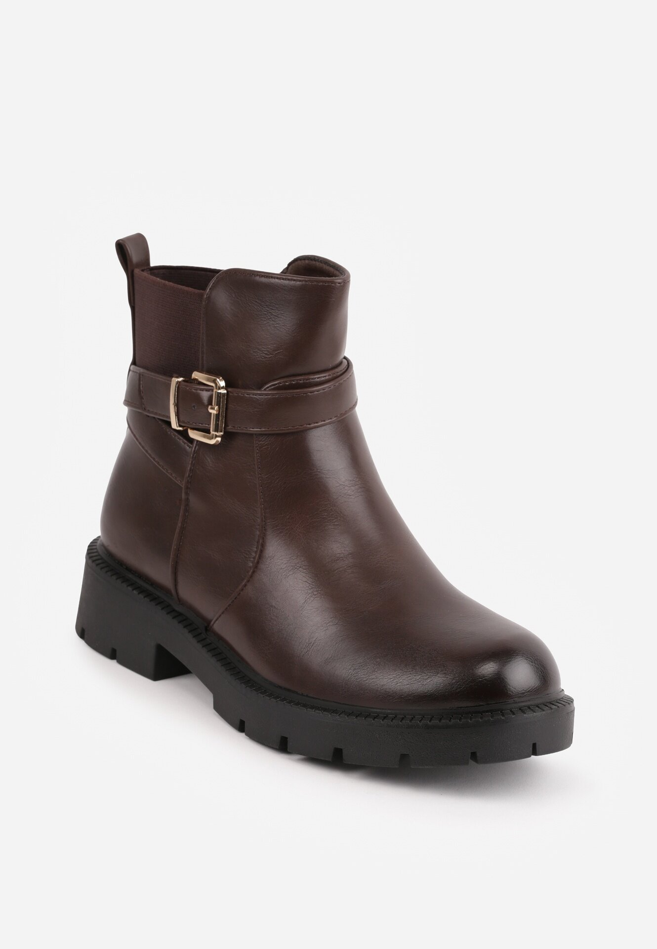 fashion&bella Botine biker cu talpă cu profil și panou elastic decorate cu dungi cu cataramă Serilla Maro