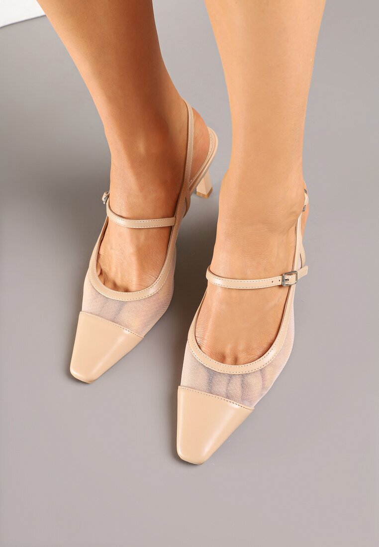 fashion belle Sandale Bej cu toc stiletto Slingback cu partea superioară transparentă Eviralli
