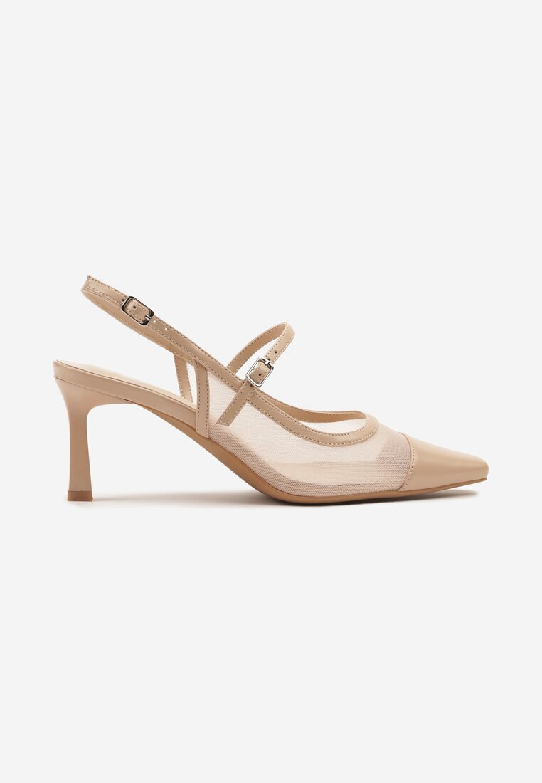 fashion belle Sandale Bej cu toc stiletto Slingback cu partea superioară transparentă Eviralli