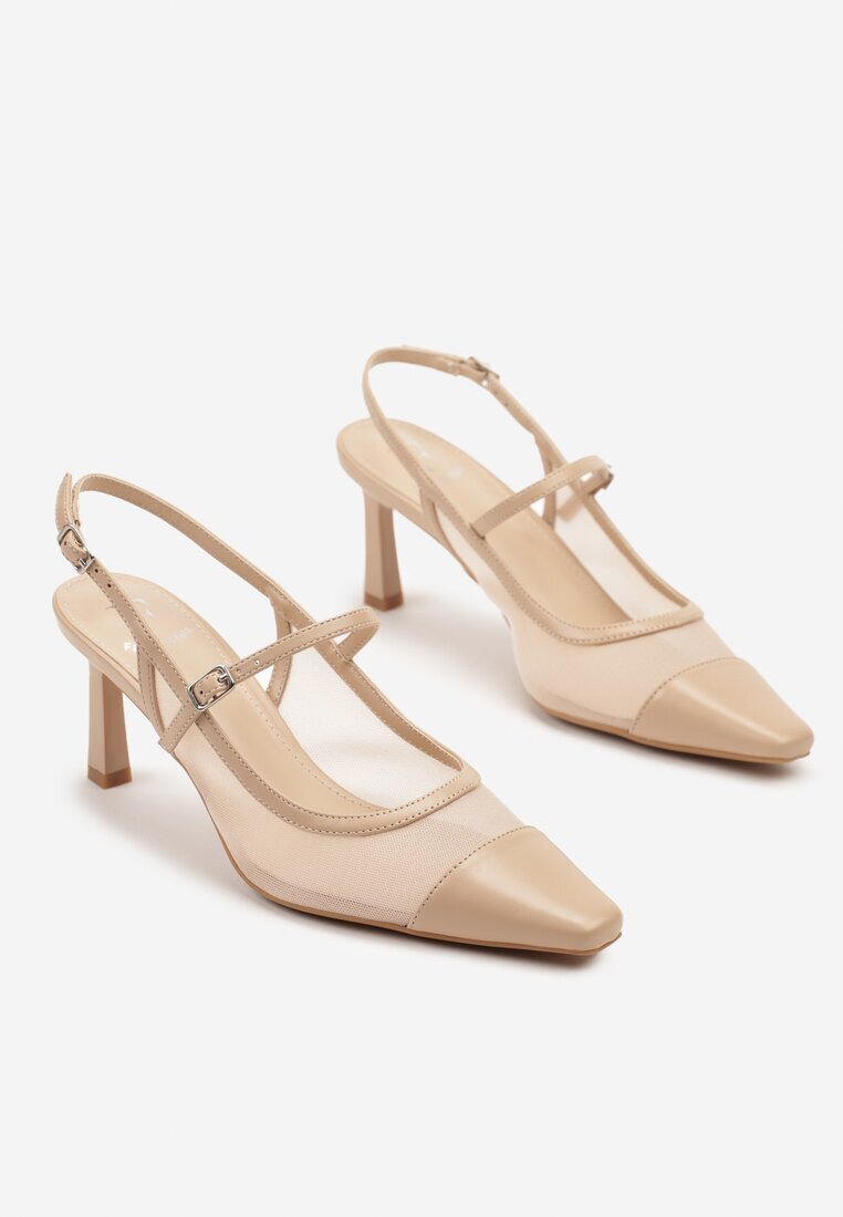 fashion belle Sandale Bej cu toc stiletto Slingback cu partea superioară transparentă Eviralli
