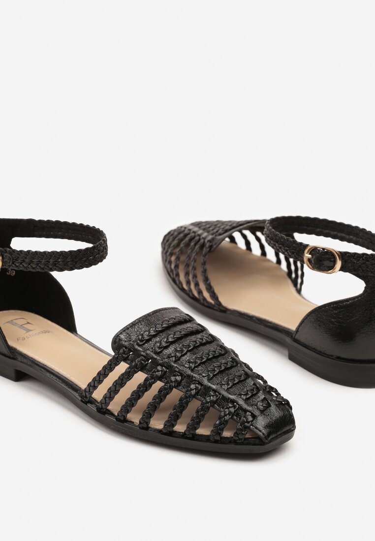 fashion belle Sandale Negre Decorate cu Împletitură Pellore
