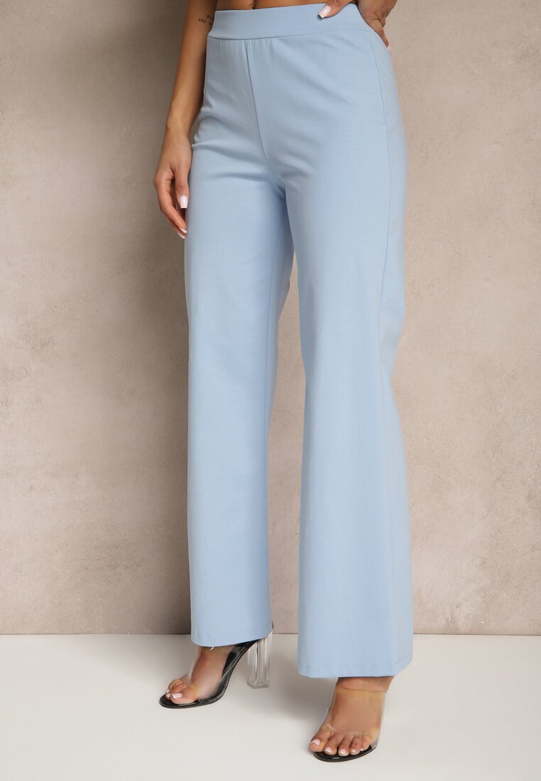 fashion Compleu Albastru Top Bandeau Decorat cu Nasturi și Pantaloni cu Croială Largă Palarienna