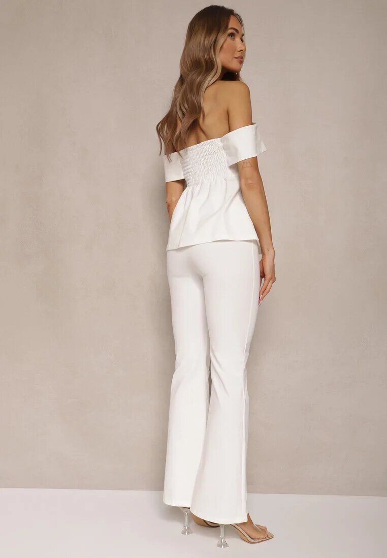 fashion Compleu de costum Alb Bluză tip spaniolă și Pantaloni evazați Silkio