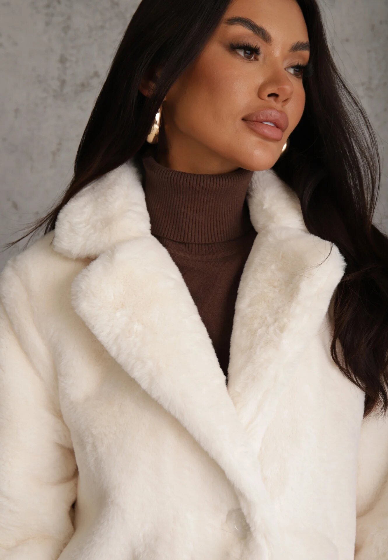 fashion Palton de blană bej deschis la un rând de nasturi cu căptușeală și buzunare Daithianne