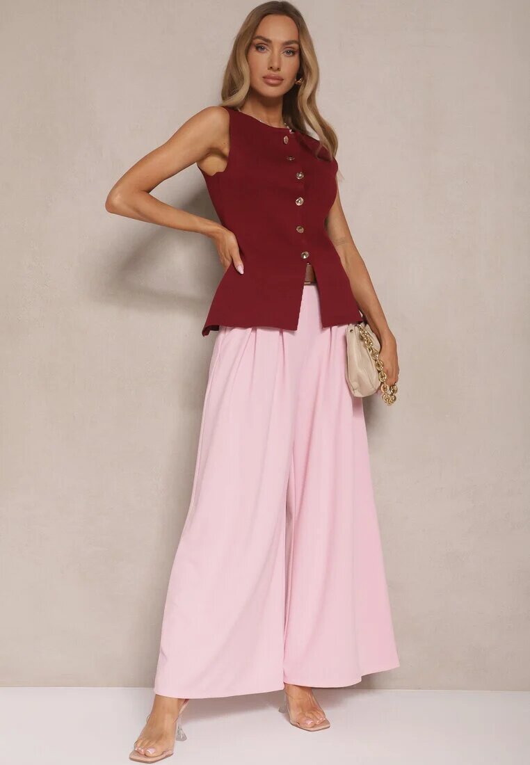 fashion Pantaloni Roz cu croială largă High Waist decorate cu o curea Rasalle