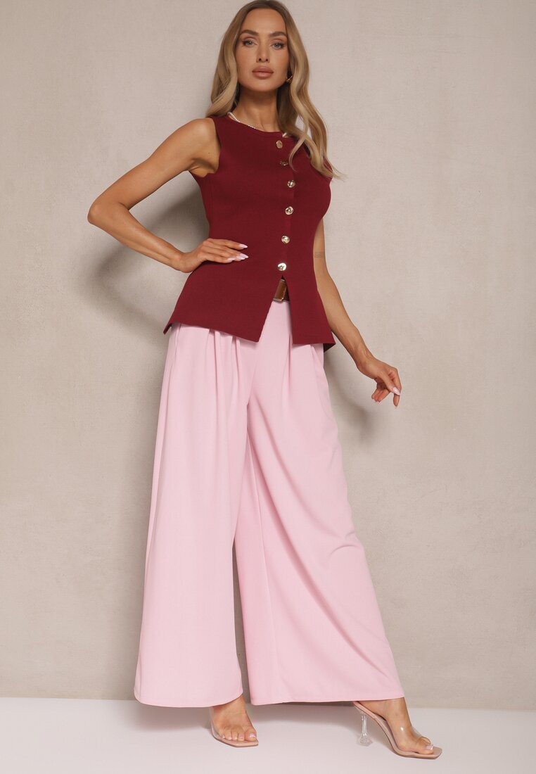 fashion Pantaloni Roz cu croială largă High Waist decorate cu o curea Rasalle