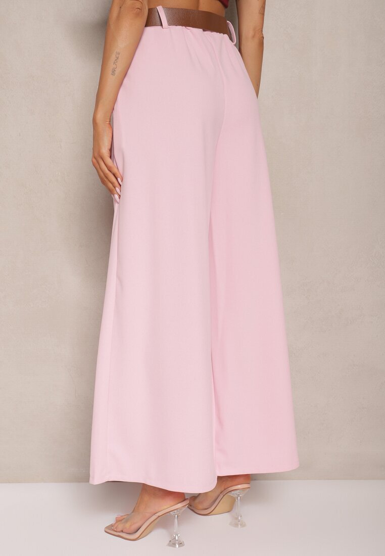 fashion Pantaloni Roz cu croială largă High Waist decorate cu o curea Rasalle