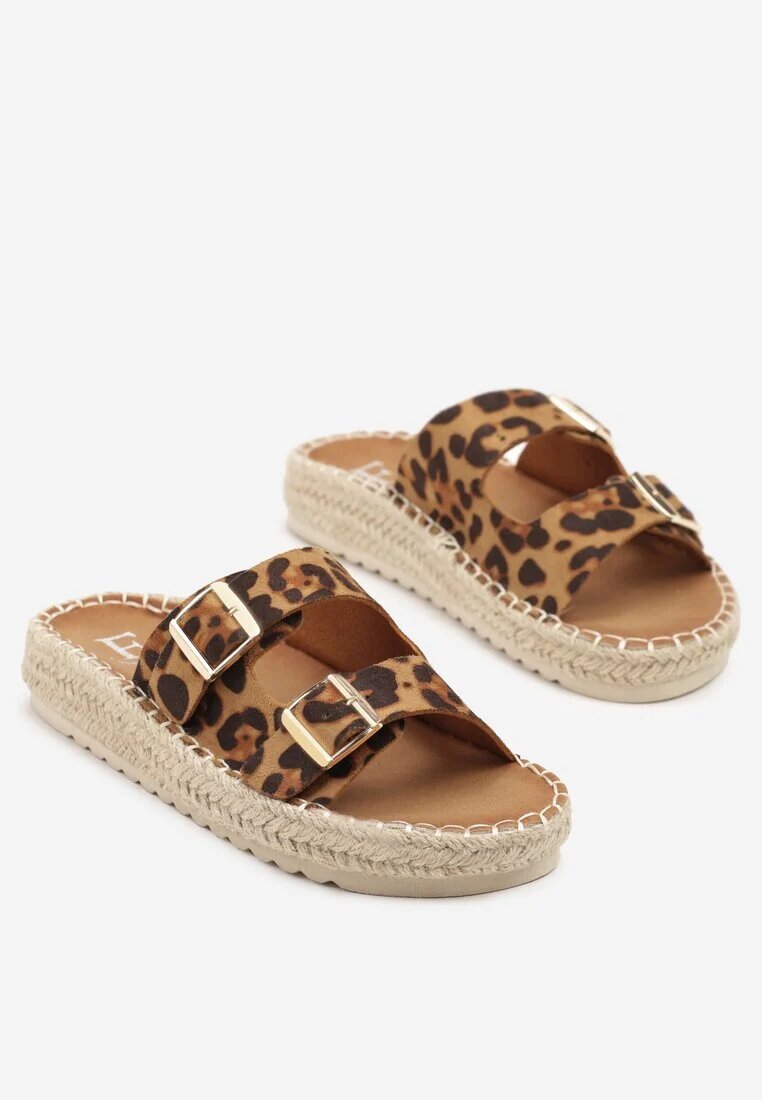 fashion Papuci leopard cu catarame și împletitură de iută Karinn
