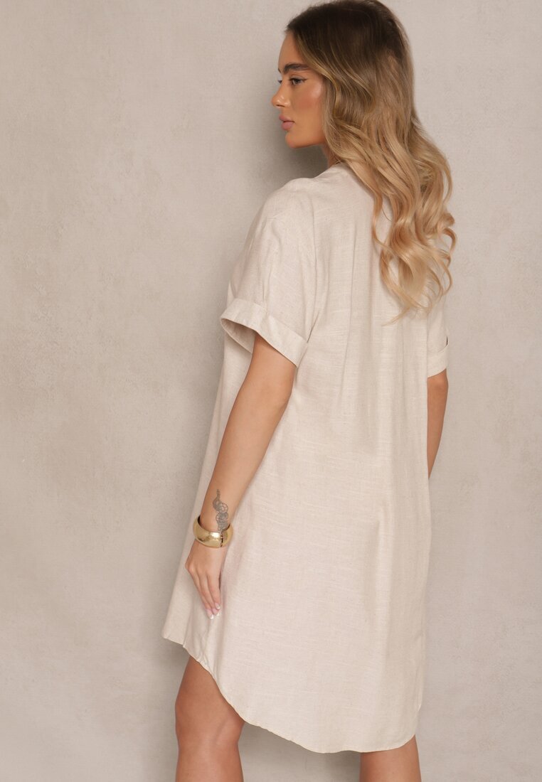 fashion Rochie bej deschis din bumbac cu croi boxy cu nasturi mari Elanorella