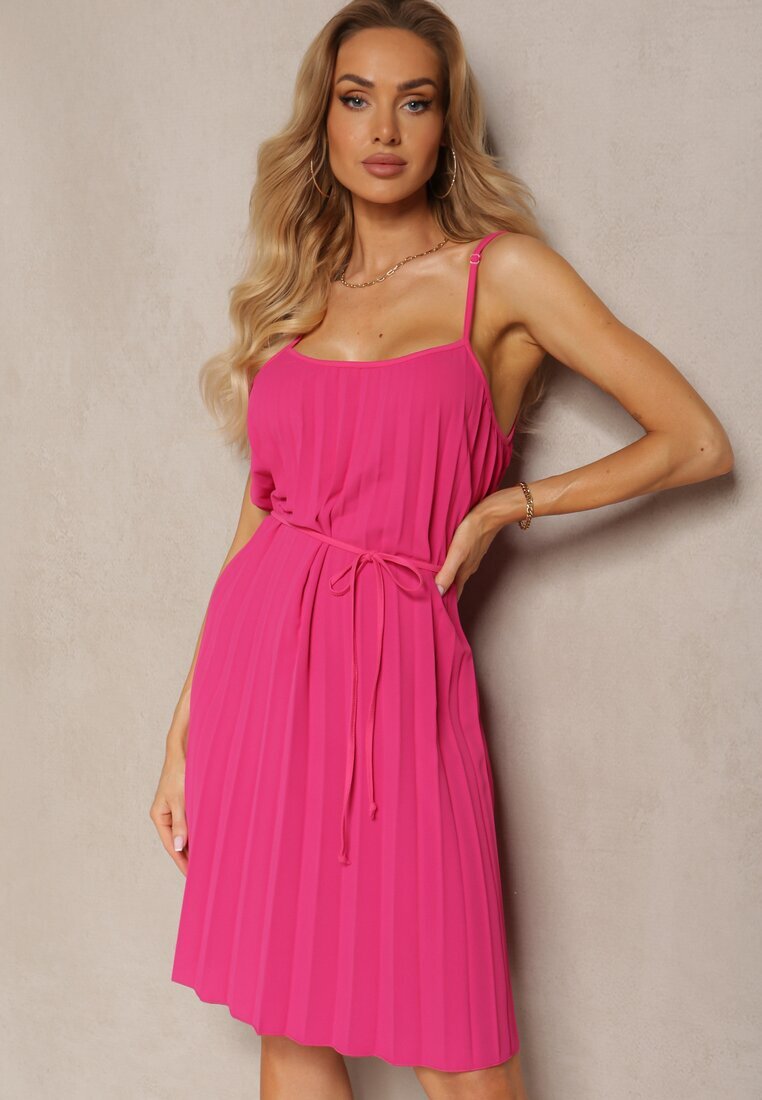 fashion Rochie Evazată Fucsia cu bretele reglabile cu centură textilă Liavara