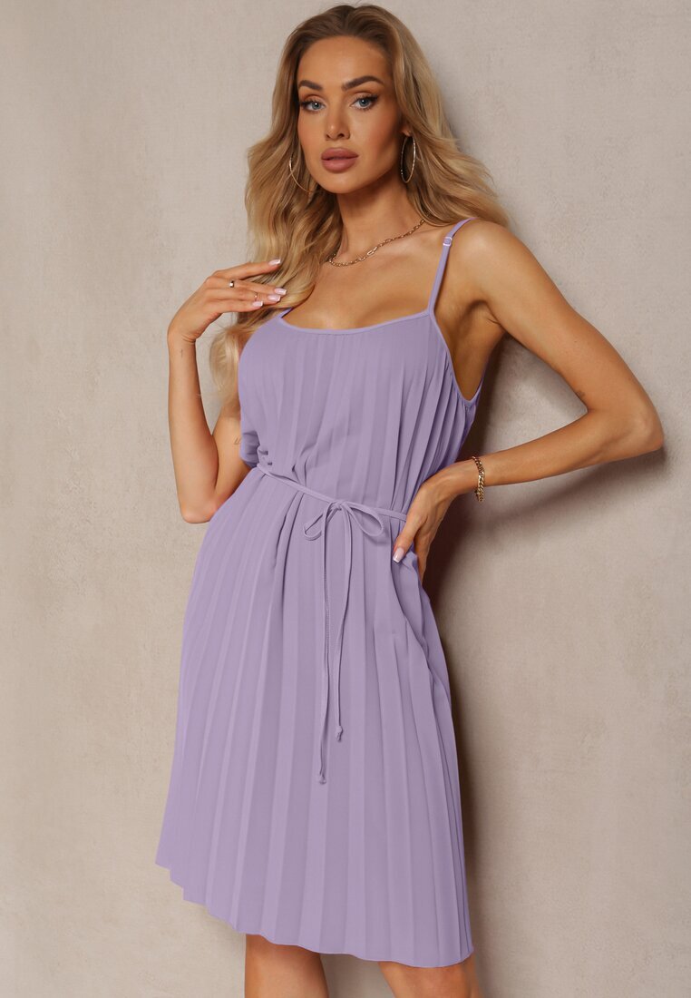 fashion Rochie Mov Cloș cu bretele reglabile cu centură de material Liavara