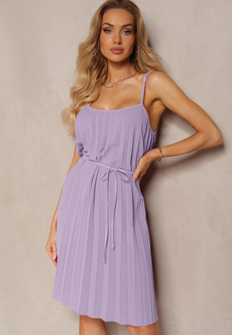 fashion Rochie Mov Cloș cu bretele reglabile cu centură de material Liavara