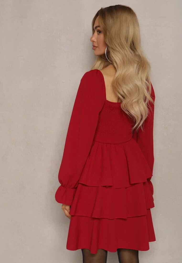 fashion Rochie Roșie cu croi evazat cu volane și mâneci bufante Semiella