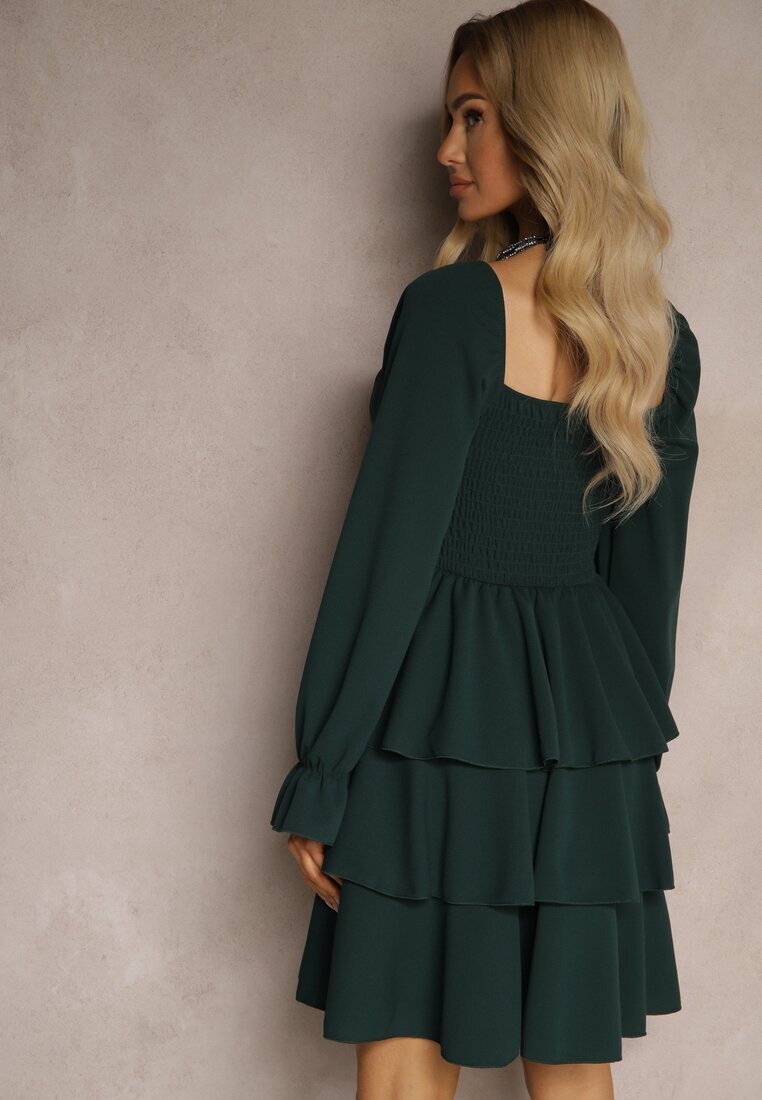 fashion Rochie Verde închis cu croială cloș cu volane și mâneci bufante Semiella