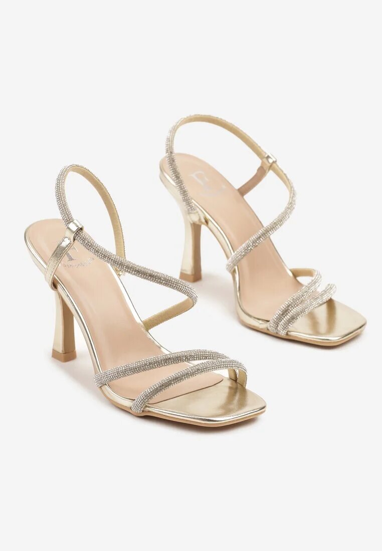 fashion Sandale Aurii cu toc cui decorate cu Zirconii Dennilsa