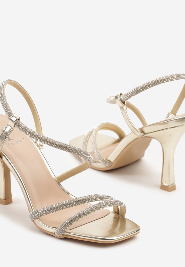 fashion Sandale Aurii cu toc cui decorate cu Zirconii Dennilsa